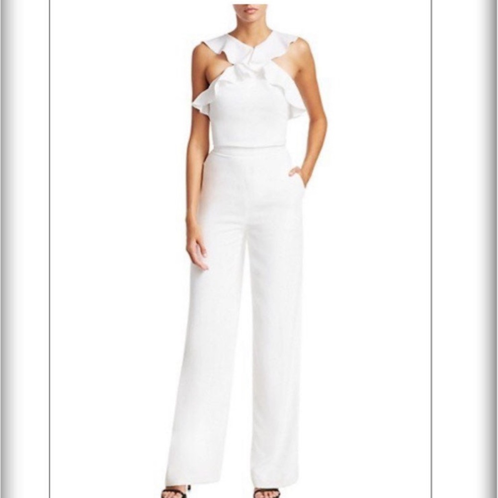 NWT ML Monique Lhuillier white ruffle jumpsuit.